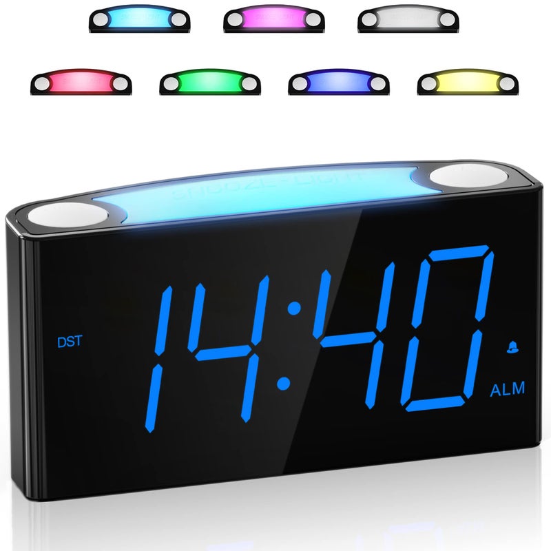 Mesqool Digital Alarm Clock for Bedroom - 7 Color Night Light, USB and Type-C Charger,7.5" Large Number Screen & Dimmer,12/24H,Battery Backup,Easy Loud Electric Alarm Clock for Heavy Sleeper,Boy&Girl Kid Teen - Image 1